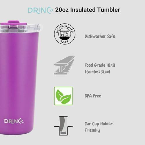 Drinco - 20 oz Stainless Steel Tumbler | Double Walled Vacuum Insulated Mug With Lid, 2 Straws, For Hot & Cold Drinks (20oz Deep Purple, 20oz) - color: 20oz Deep Purple