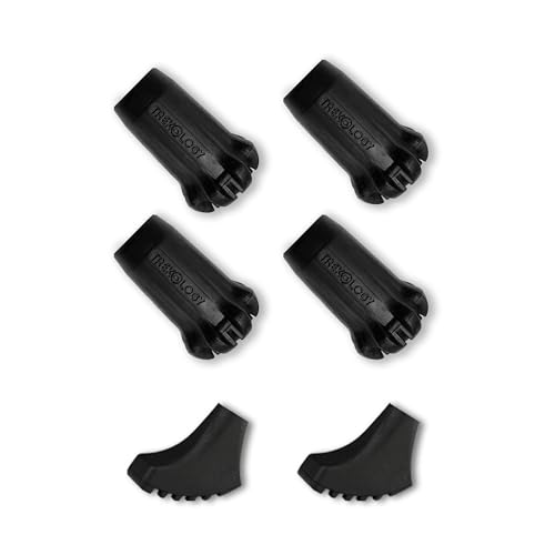 Trekology Trekking Pole Accessory Set – Bundle Tips for Concrete & Flat Roads – Durable Replacement Tips for Hiking Poles, Walking Sticks & Trekking Poles - size: 4Tips & 2Boot Tips