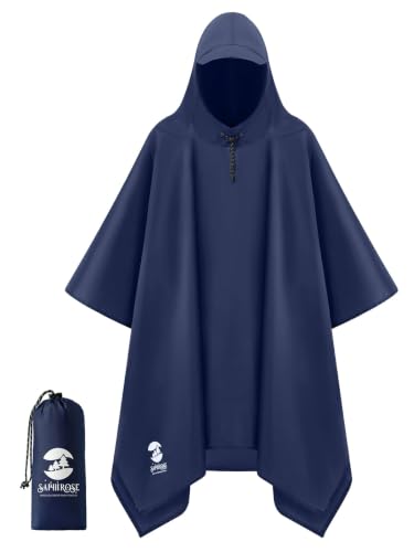 SaphiRose Hooded Rain Poncho Waterproof Raincoat Jacket for Men Women Adults - color: Blue