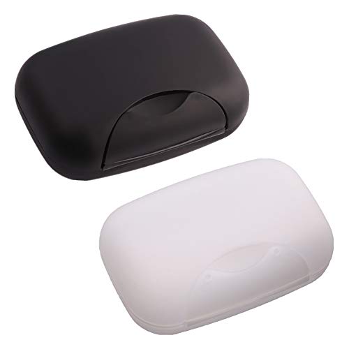 2 Pcs Plastic Soap Case Holder Container Box Home Outdoor Hiking Camping Travel Black & Clear - color: Black & Clear