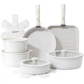 SENSARTE 17 Piece Nonstick Detachable Handle Pots and Pans Set White | Removable Handle Cookware Set, Induction Cookware Set with Removable Handle, Healthy Non Stick for RV, Dishwasher ＆ Oven Safe - color: White, size: 17 Piece