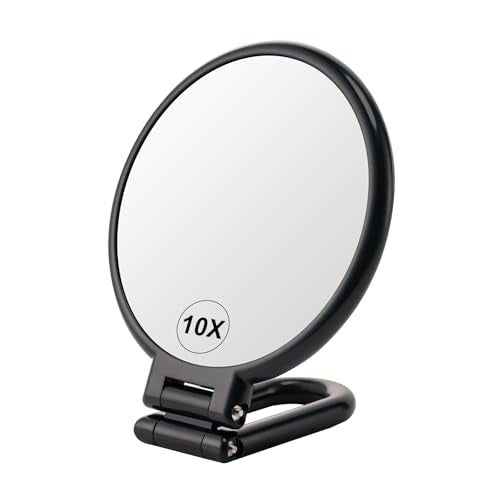10X Magnifying Mirror, Double Side Handheld Mirror, Travel Makeup Mirror - color: Black
