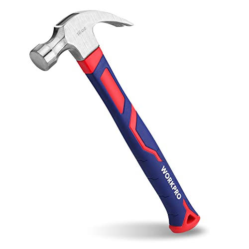 WORKPRO 16 oz Claw Hammer, Forged Steel Head, Fiberglass Handle - color: Blue and Red, size: 16 oz