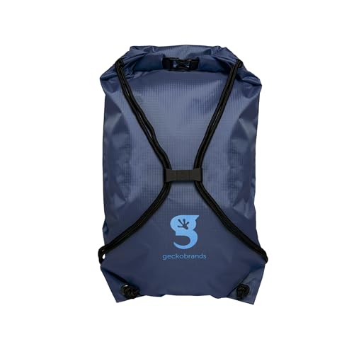 geckobrands Embark 10L Drawstring Backpack – Waterproof, Lightweight Dry Bag for Beach, Hiking, and Light Water Activities - color: Navy/Neon Blue