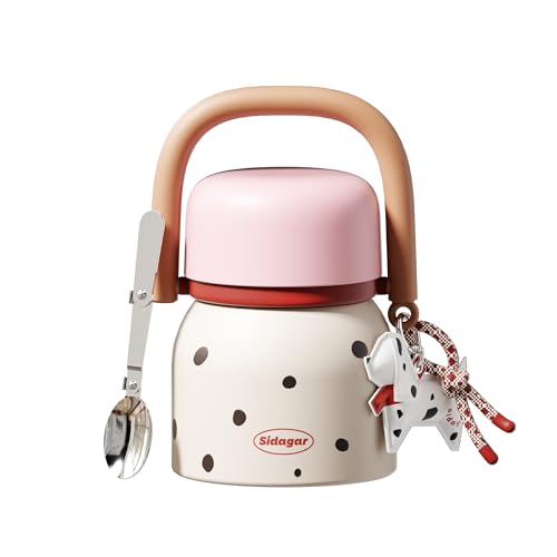 24 oz Insulated Food Jar with Handle, Aesthetic Stainless Steel Vacuum Lunch Container for School Office, Keep Hot/Cold Soup, Oatmeal, Smoothie Bowl, Peach Mocha Dot - color: Peach Mocha Dot
