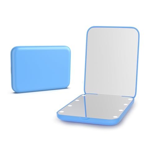 Kintion Pocket Mirror, 1X/3X Magnification LED Compact Mirror (Blue) - color: Blue