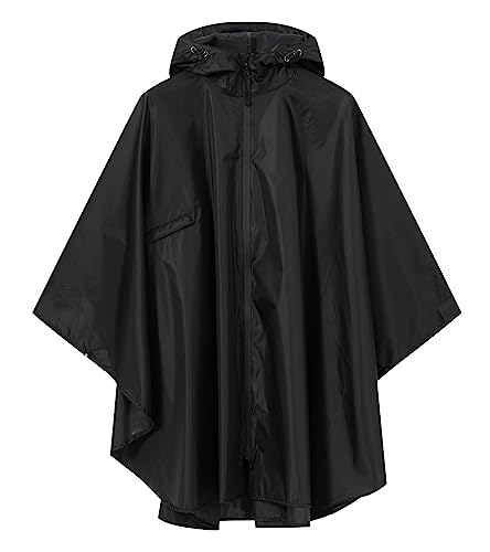 SaphiRose Lightweight Kids Rain Poncho Waterproof Jacket Zipper Up Rain Coat - color: Black, size: 7-9 Years