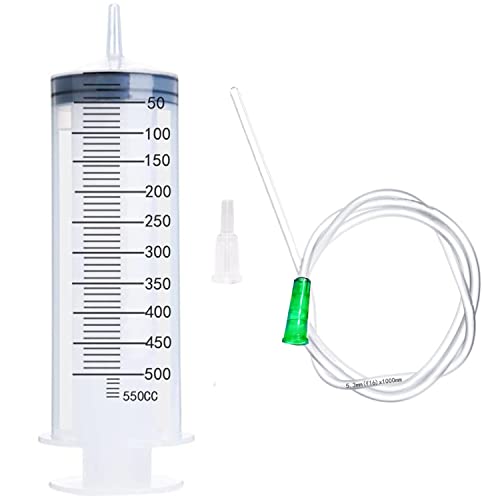 Syringe with Tubing Hose, 500ml Large Plastic Syringe with 3.28 Feet Handy Tubing for Scientific Labs, Watering, Refilling, Filtration, Motoring Application, Set of 1