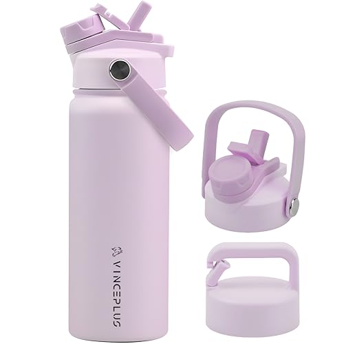 18oz Stainless Steel Water Bottle with 2 in 1 Lid | Triple Wall Vacuum Insulated | Leak-Proof, Carry Handle, Wide Mouth Travel Mug | BPA-Free for Kids & Adults (Lavender Cream, 18oz) - color: Lavender Cream, size: 18 Ounces