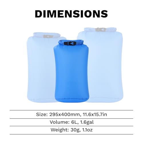 Fire-Maple Ultralight Dry Bag, 1.1oz -6L Waterproof Pack for Camping Hiking | 30D Tear-resistant Nylon, Double-layer Waterproof (Silicone+PU), Roll-top D-ring Seal as A Handle, Space-Saving Design‌ - size: 6L