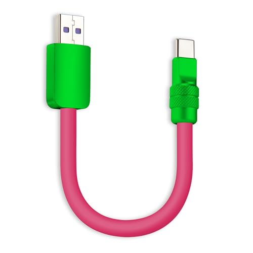 chubbycable 120W Short USB A to C Charging Cable, Rose Red+Green, 0.82FT | Premium Zinc Alloy Connectors, 6mm Silicone Extra Thick, 45,000+ Bend Tested, E-Marker Chip, Stable 480Mbps Data Transfer - color: Rose Red+Green, size: 0.82 ft, style: USB A-Type