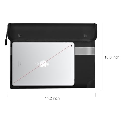 Fireproof Document Bag – 5200°F Heat-Resistant, 14.2" x 10.6" Waterproof Money Pouch with 8-Layer Protection, Zipper and Snap Closure, Reflective Strip for Quick Access, Black