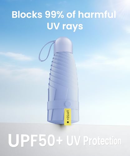 LMUGOOS 3 Pack Mini Travel Folding Umbrella,UPF 50+ UV Compact Portable Sun - color: Black、Purple、Blue