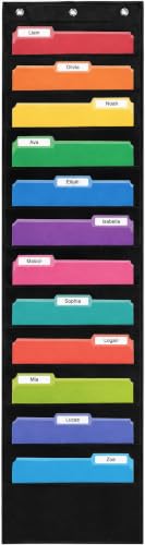 Essex Wares - 12 Pocket File Folder Pocket Chart, Black, 14" W x 55" T | Versatile Wall Hanging File Folder Organizer for Classrooms, Offices, Home, and More - Wall Folder Organizer - size: 12 Pocket