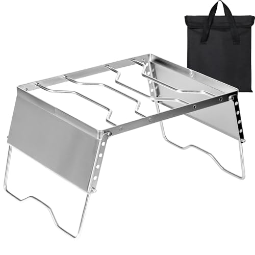 REDCAMP 12" Portable Open Fire Campfire Grill, 304 Stainless Steel Firepit Folding Campfire Grill Grate with Windscreen Height Adjustable Legs and Bag for Outdoor Backpacking Hiking Picnics BBQ - size: Windscreen 12"x9.5"x7.5"