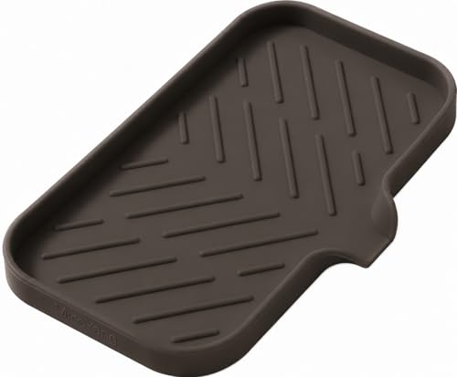 MicoYang Silicone Soap Dish with Drain Spout — Self-Draining Sink Organizer Tray for Bathroom & Kitchen, Sponges, Dispensers & Soap Holder, Non-Slip & Dishwasher Safe, Coffee (Medium, 9.6"×5.3") - color: Coffee, size: M(9.6"×5.3")