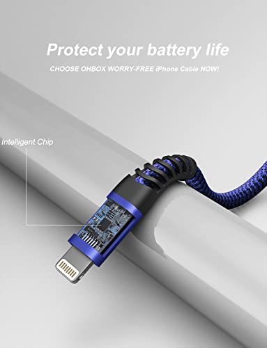 iPhone Charger Cord [Apple MFi Certified] USBA Lightning Cable 6FT, 3Pack | Heavy Duty Nylon Braided Fast Apple Charging Cable for iPhone 14 13 12 11 X XS XR SE 8 7, iPad Pro, Air, mini, iPod - Blue - color: Blue, size: 6FT, style: USB to Lightning