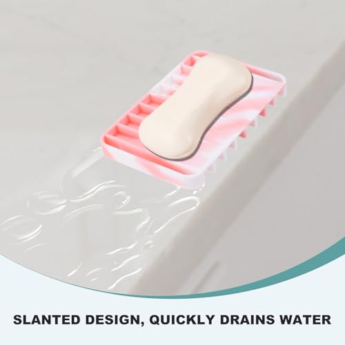 uxcell 2 Pcs Self Draining Silicone Soap Dish, Soap Tray with Drainage for Bathroom Shower Kitchen Sink, 4.5" x 3.1" x 0.4", Pink/White - color: Pink/White