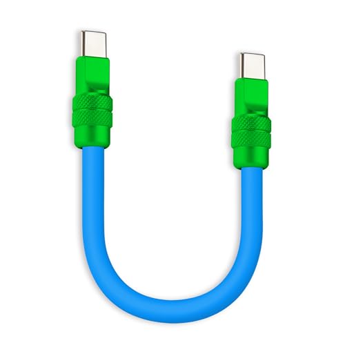chubbycable 240W Short USB C to C Charging Cable, Blue+Green, 0.82FT | Premium Zinc Alloy Connectors, 6mm Silicone Extra Thick, 45,000+ Bend Tested, E-Marker Chip, Stable 480Mbps Data Transfer - color: Blue+Green, size: 0.82 ft, style: Type C-Type C