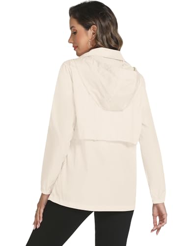 Avoogue Rain Jacket Women with Hooded Waterproof Raincoats - color: Beige, size: Medium