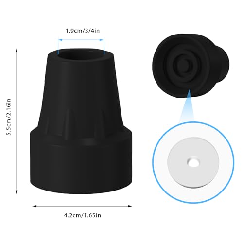 4 Pack Replacement Rubber Cane Tips 3/4 Inch Heavy Duty Rubber Crutch Tips Non Slip Walker Tips for Walkers Commodes Shower Chairs Canes Leg (Black) - color: Black