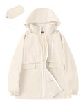 Avoogue Rain Jacket Women with Hooded Waterproof Raincoats - color: Beige, size: X-Large