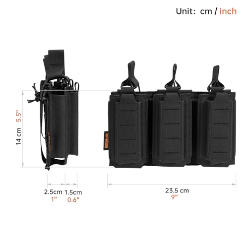EXCELLENT ELITE SPANKER Tactical Open-Top Single/Double/Triple Molle Mag Pouch for Pistol Mag Pouch Tactical Bag Accessories Holder - color: Triple-Black