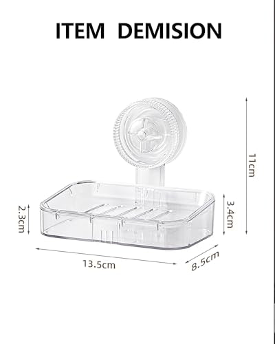 Soap Dish - Clear Suction Cup Soap Dish for Shower with Strong Suction & Reusable Adhesive NO-Drilling Self Draining Removable Waterproof Soap Sponge Holder for Shower Bathroom Bathtub Kitchen