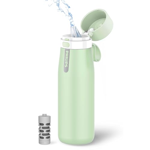 PHILIPS Filtered Water Bottle Stainless Steel Keeps Cold 18.6oz Green - color: Green-Stainless, size: 18.6 Ounces