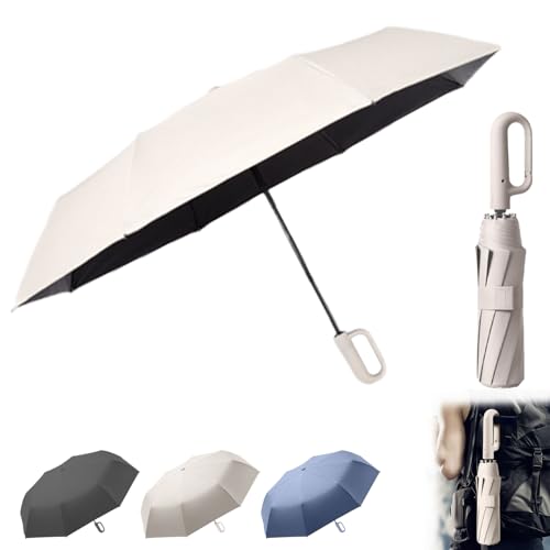 Travel Folding Golf Umbrella, 8 Ribs Automatic, Open/Close, Lightweight Compact Portable Backpack Car Parasol Outdoor, Sun/Rain, Anti 99 UV Protection UPF 50, Men Women, Carabiner Handle Design | 8 Ribs/Automatic/Open/Close/Portable/Backpack/Car/Parasol O