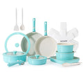 SENSARTE 24 Piece Ceramic Detachable Handle Pots and Pans Set Turquoise | Ceramic Cookware Set, Induction Cookware Set with Removable Handle, Healthy Non Stick for RV, Dishwasher ＆ Oven Safe - color: Turquoise, size: 24 Piece