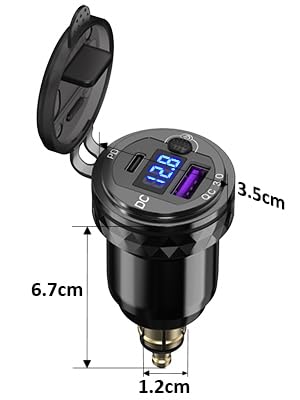 Motorcycle DIN/Hella USB Charger (NOT for Car Cigarette Socket), 36W PD3.0 & 18W QC3.0 Power Adapter with Switch, Voltmeter, Waterproof USB-C & USB-A Plug for BMW Ducati Triumph