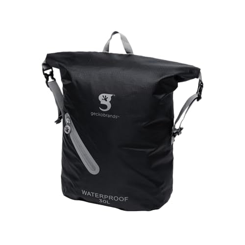 geckobrands Lightweight 30L Waterproof Backpack - Lightweight Watertight Outdoor Bag Hiking Traveling Light Water Activities - color: Black / Grey