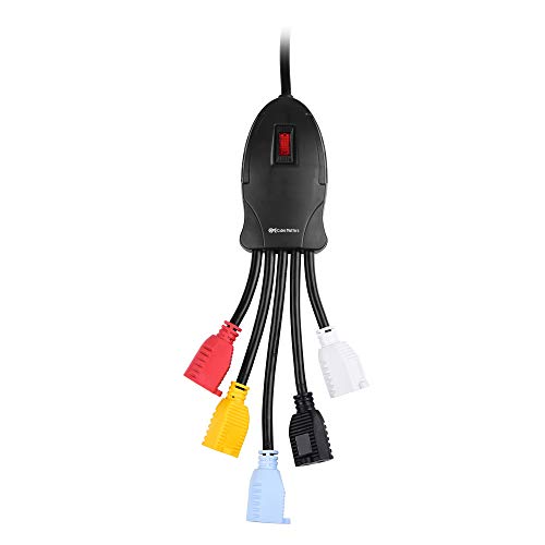 Cable Matters 5 Outlet Power Cord Splitter, Power Squid, 10ft Cord | Outlet Multiplier, Extra Long Cord, Color Coded Receptacles