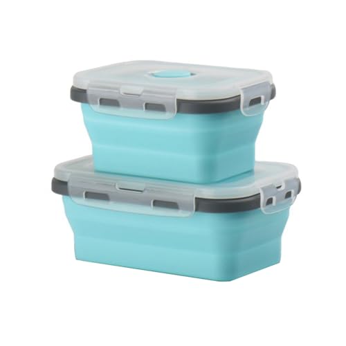 2 Pcs Collapsible Silicone Bowls with Lids, 500ml & 800ml Rectangular Foldable Food Storage Containers, Reusable Meal Prep Bowls, Microwave Freezer Safe, Ideal RV Camping Travel Accessories,Blue - color: Blue