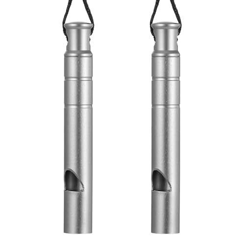 ElevateTech 2Pcs Titanium Emergency Whistle 120db Safety Whistle, Silver | with Lanyard, Suitable for Camping, Hiking, Pet Training, Coaching, Sports, Hang Around Your Neck