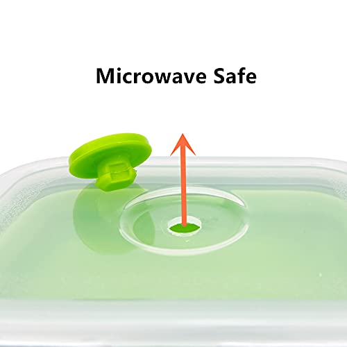 CCyanzi 3piece Collapsible Food Storage Containers with Lids, Silicone Lunch Container, Microwave & Freezer Safe, Space Saving for Kitchen Cabinet and Camping Backpack,(green gray) - color: green with gray