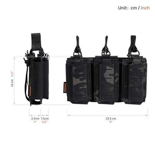 EXCELLENT ELITE SPANKER Tactical Open-Top Single/Double/Triple Molle Mag Pouch for Pistol Mag Pouch Tactical Bag Accessories Holder - color: Triple-Multicam Black
