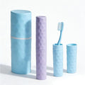 3Pcs Travel Toothbrush Case, Portable Travel Toothbrush Holder with Dot,Toothpaste Container for Family Trip, Camping, School, 8.1x2.5x2 / 8.1x1.4x0.9(Purple+Blue) - size: large size+small size