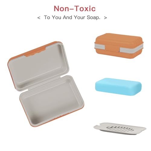 Quatish Leakproof Bar Soap Holder Dish with Lid for Shower, Portable 1 Pack Travel Soap Case Box for Gym, Camping, Hiking, Outdoor Use, Travel Size Toiletries Essentials, Keeps Soap Dry, Orange - color: Orange