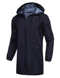 COOFANDY Men's Long Raincoat Ligtweight Rain Jacket Waterproof Outdoor Jackets with Hood - color: Navy Blue, size: Small