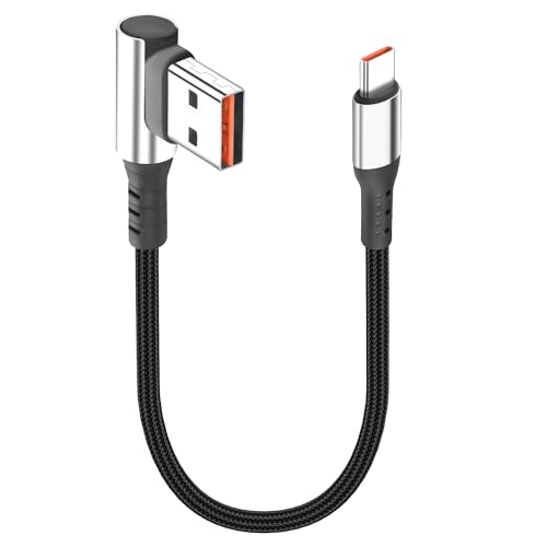 Short USB Type C Charging Cable USB A to C Cable 6A Fast Charging Cord 90 Degree Type C Charger Cable for Car Cell Phone Tablet and USB C Devices 9.8in (Right Angle A to C) - style: Right Angle A to C