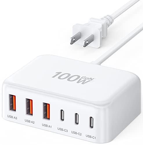 USB C Charger Block, GaN Fast USB Charging Station Hub with 100W Max 6-Port - color: A-White, size: 100W