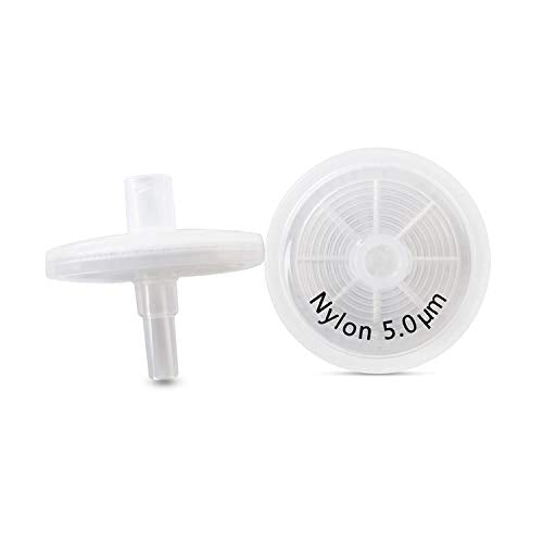 Nylon Syringe Filters [Wettability: Hydrophilic Nylon Membrane] 25mm Diameter 5.0 μm Pore Size Laboratory Filters by Allpure Biotechnology (Pack of 100) (Nylon, 5.0 μm) - size: [25mm & 5.0μm]