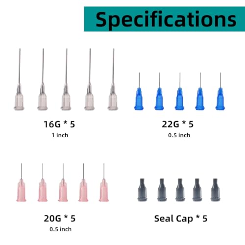 15 Pack 1ml, 3ml, 5ml, 10ml Glue Dispenser Accessories with16ga, 20ga, 22ga Dispensing Accessories and Capsfor Glue Applications, Paint Quilling Craft and Oil - size: 15 Pack (1ml, 3ml, 5ml, 10ml)