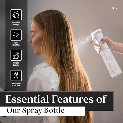 Pack of 2 Continuous Spray Bottles (10 Oz/300ml) | Super Fine Mist Spray bottle for Hair spraying, Watering Plants, Multipurpose & Durable Solution and Your Go-To Kitchen Companion for Everyday Use