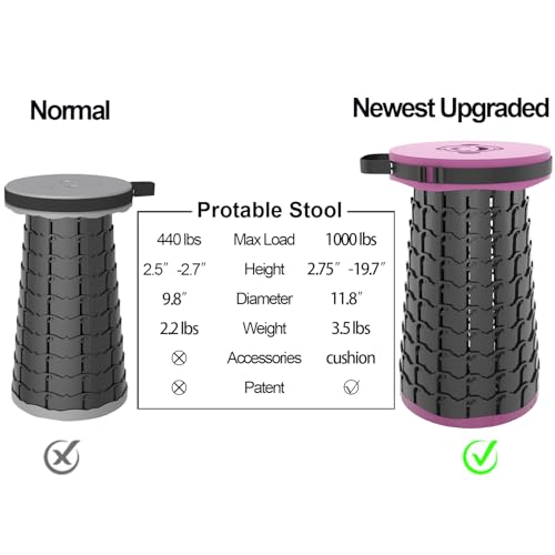 ALEVMOOM Upgraded 19.7" Portable Collapsible Folding Stool Retractable Telescoping Foldable Stool for Adults Heavy Duty Camping Sturdy with Max Load Capacity 1000lbs for Outdoor Fishing Hiking BBQ - color: Light Purple, size: XX-Large