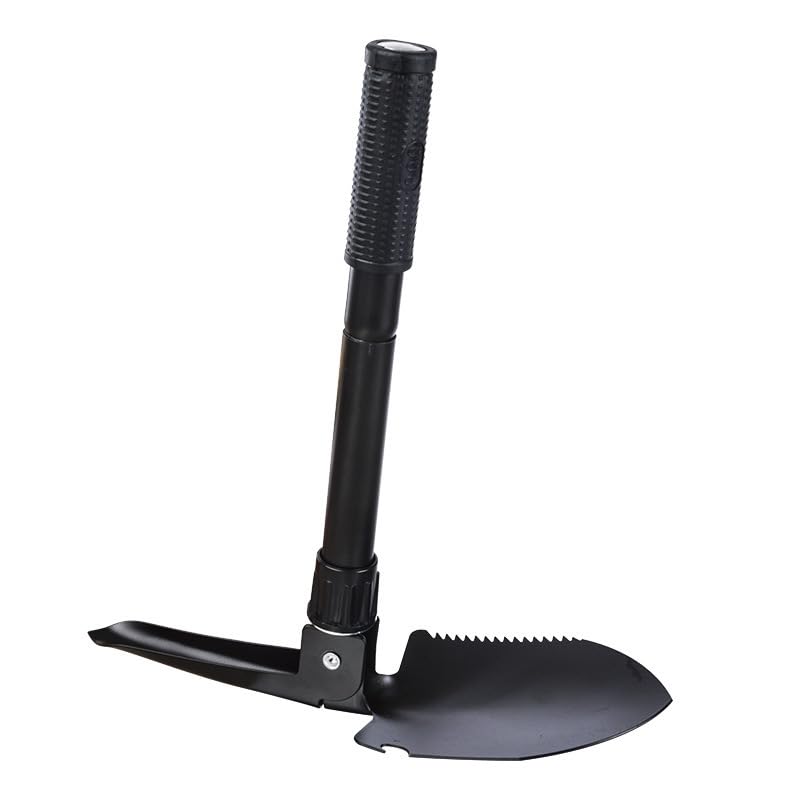 Portable Folding Survival Shovel with Compass Multi-Function Camping Entrenching with Pickaxe for Hiking Garden & Off-Road. (Black)