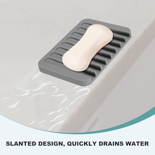 uxcell 2 Pcs Self Draining Silicone Soap Dish, Soap Tray with Drainage for Bathroom Shower Kitchen Sink, 4.5" x 3.1" x 0.4", Light Grey - color: Light Grey