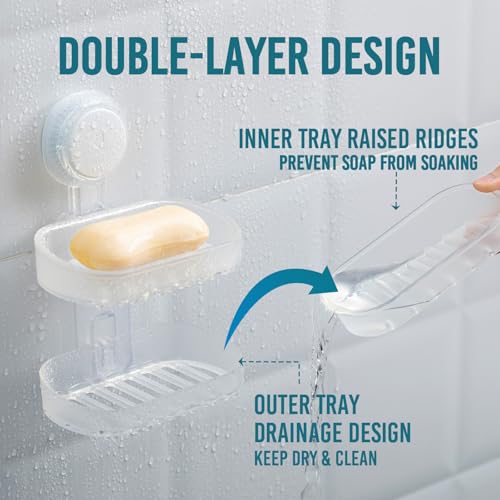 TAILI Soap Holder, Soap Dish for Shower Suction Cup, Bar Soap Holder, Clear | 2 Layer Removable Soap Holder Shower, Soap Tray for Shower Wall, No drill Sponge Holder, Bathroom & Kitchen, Bath Accessories - color: Clear, size: 2 Tier
